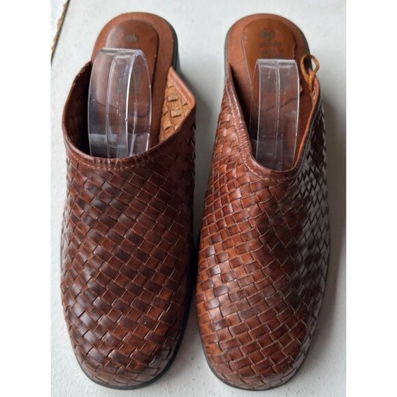 Women's Faded Glory Brown Genuine Leather Low Heeled Slip-on Sandals Size 8W - Picture 1 of 16